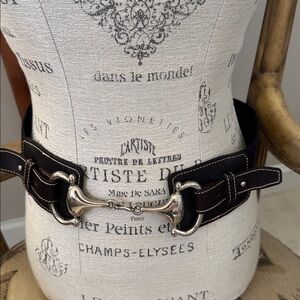 Stylish Brown Leather Belt with Silver Buckle black elastic corset belt pre own